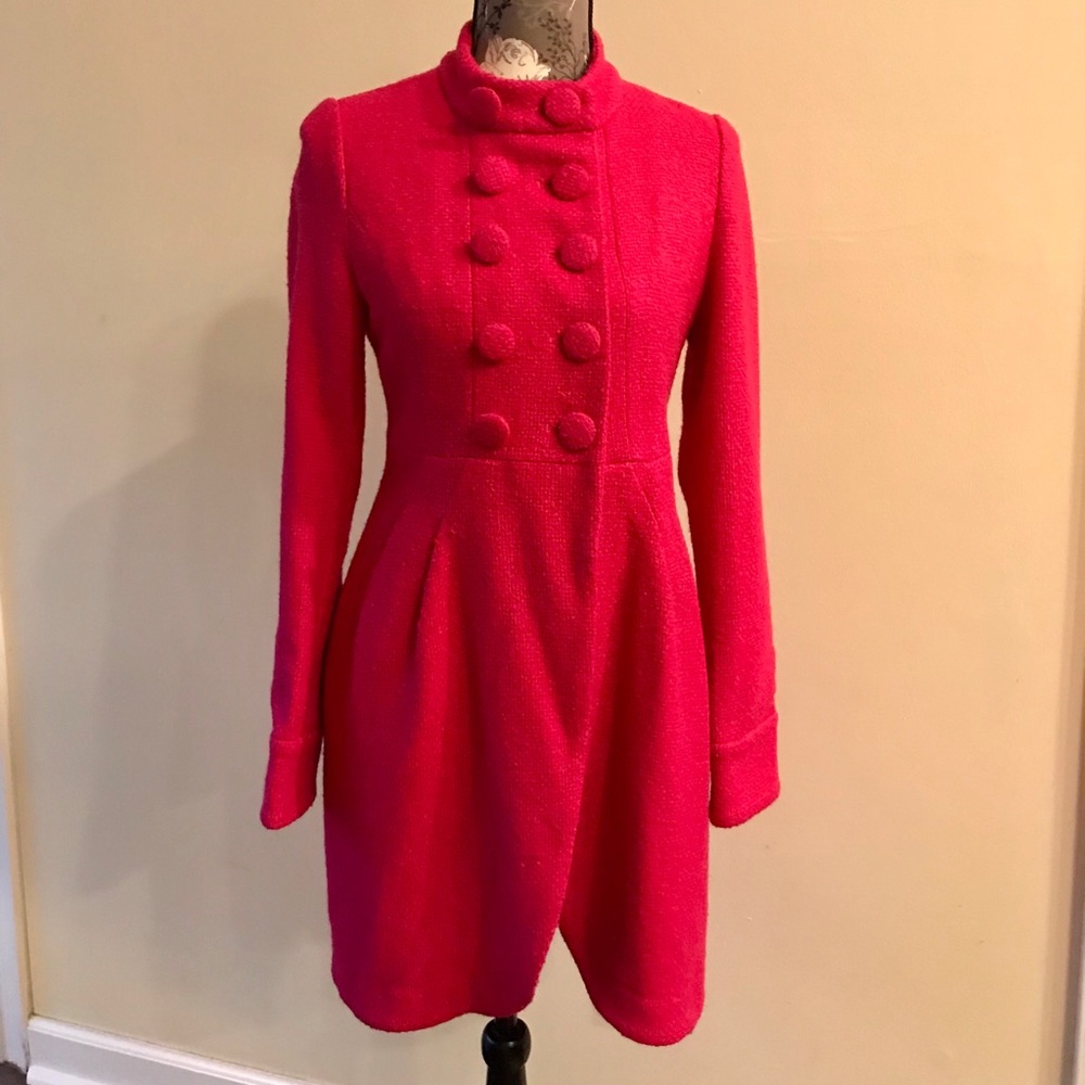 Fitted pink wool pea coat